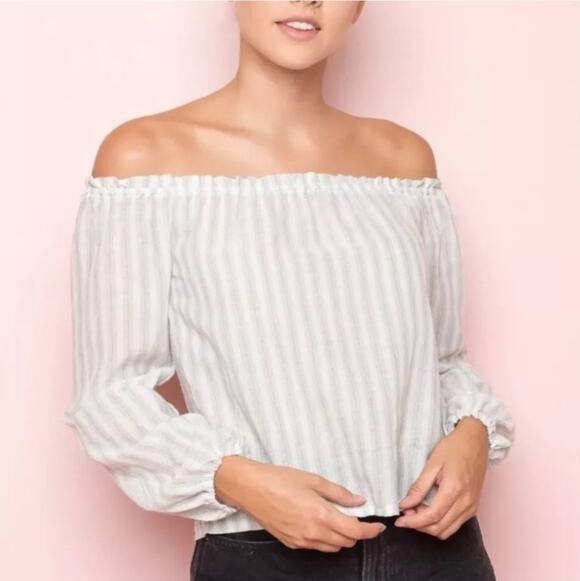 Brandy Melville Tops - Brandy Melville Theia Off The Shoulder Striped Long Sleeve Top Blue White Small